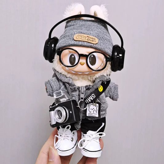Handmade Gray Urban Outfit Set - Hoodie, Pants & Accessories for 17cm Dolls