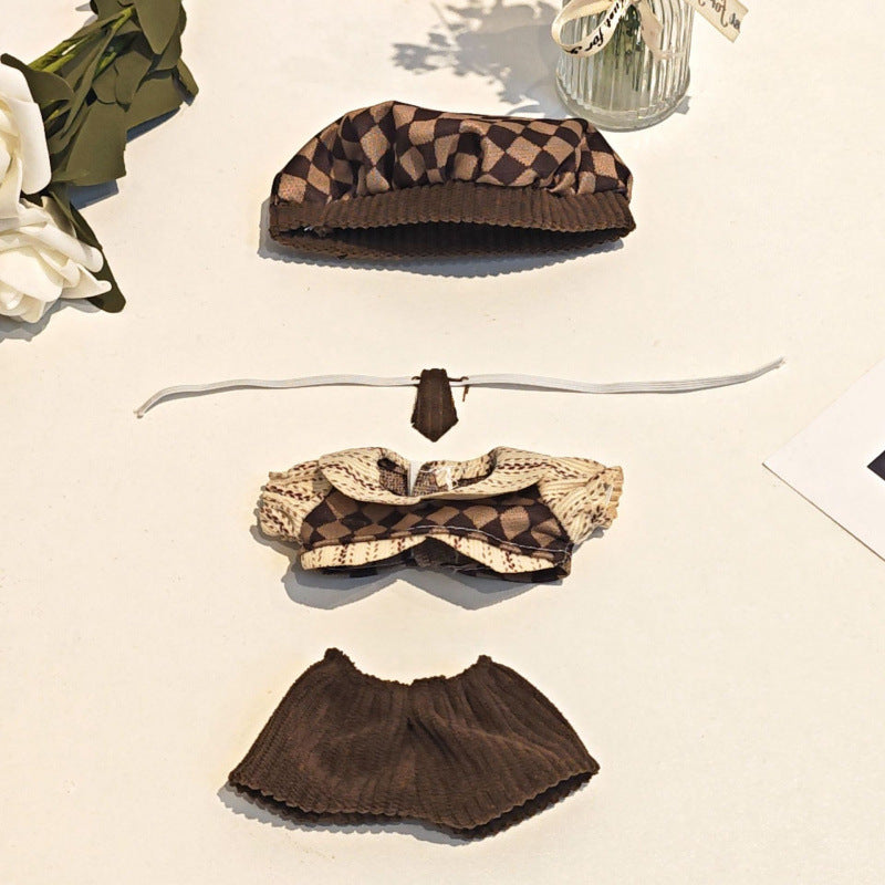 Autumn Winter Brown Checkered Cozy Outfit for Dolls