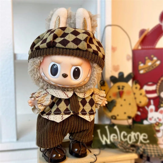 Autumn Winter Brown Checkered Cozy Outfit for Dolls