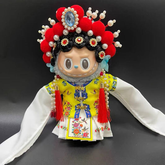 Handmade Chinese Opera Doll Set - Traditional Costume + Beaded Headdress for 17cm Dolls (Doll Not Included)