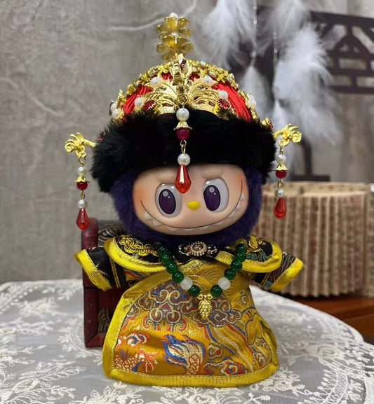 Handmade Qing Dynasty Empress Costume Set for 17cm Dolls - Royal Robe + Phoenix Crown (Doll Not Included)