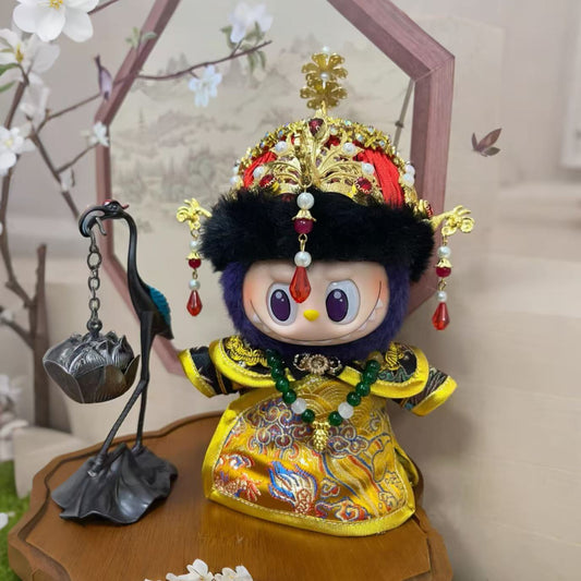 Handmade Qing Dynasty Empress Costume Set for 17cm Dolls - Royal Robe + Phoenix Crown (Doll Not Included)