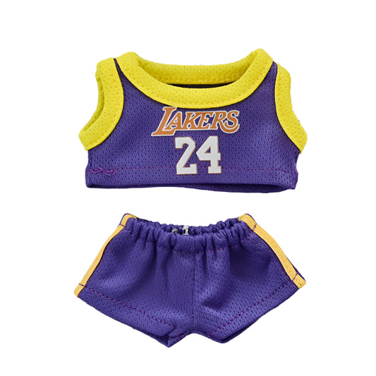 Purple and yellow Lakers pet outfit with number 24 on a black background with 'Dier' text.
