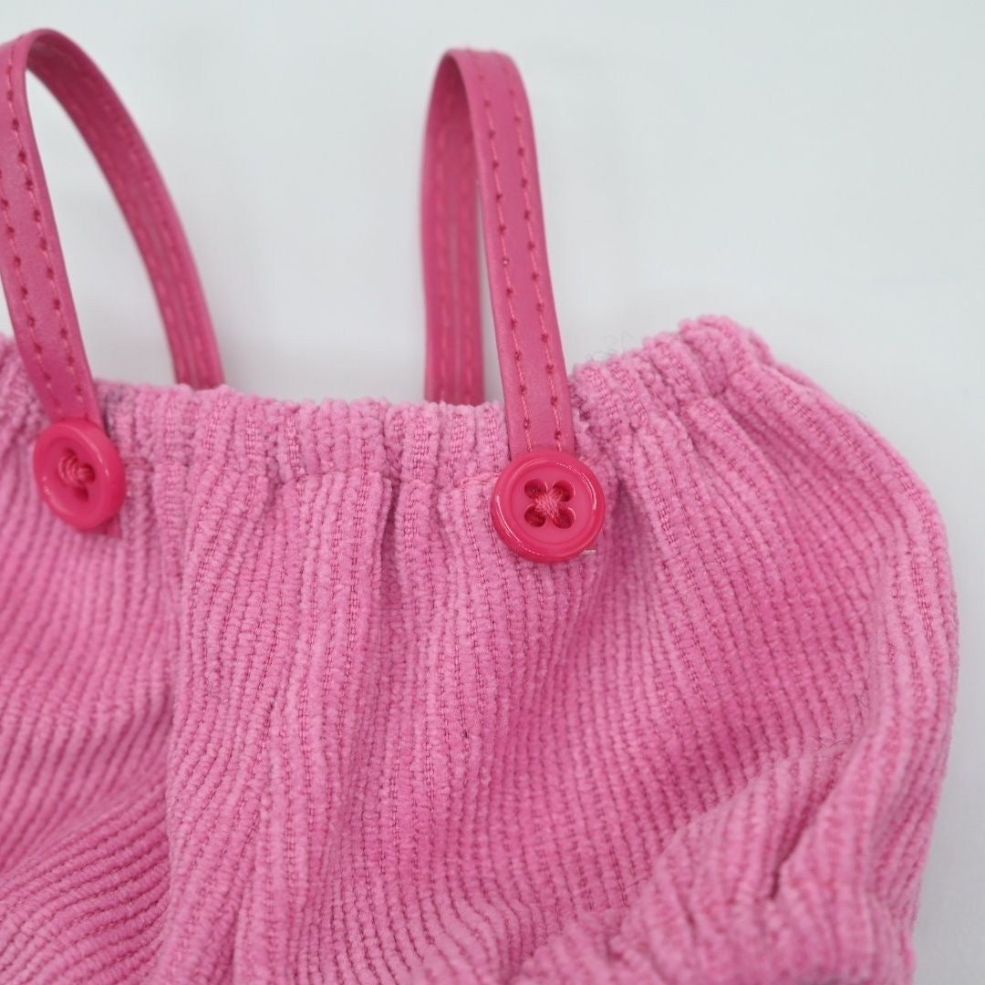 Pink Corduroy Overall Set – 3-Piece Outfit for 17cm Dolls