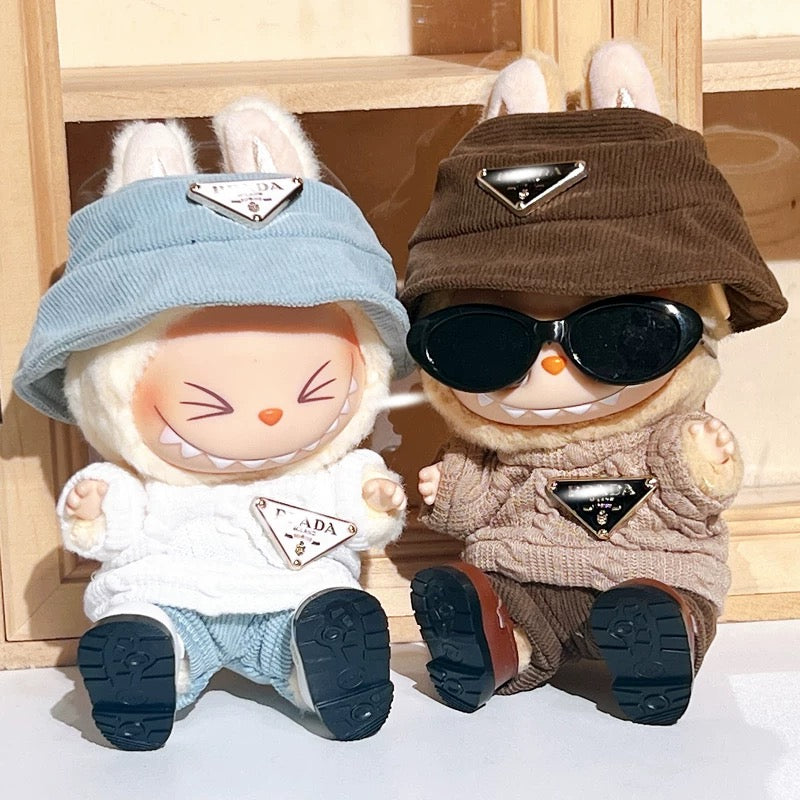 British Street Style Doll Outfit – Corduroy Hat, Shorts & Knit Sweater for 17cm Dolls