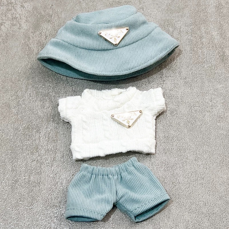 British Street Style Doll Outfit – Corduroy Hat, Shorts & Knit Sweater for 17cm Dolls