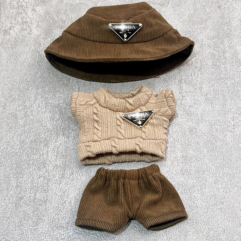 British Street Style Doll Outfit – Corduroy Hat, Shorts & Knit Sweater for 17cm Dolls