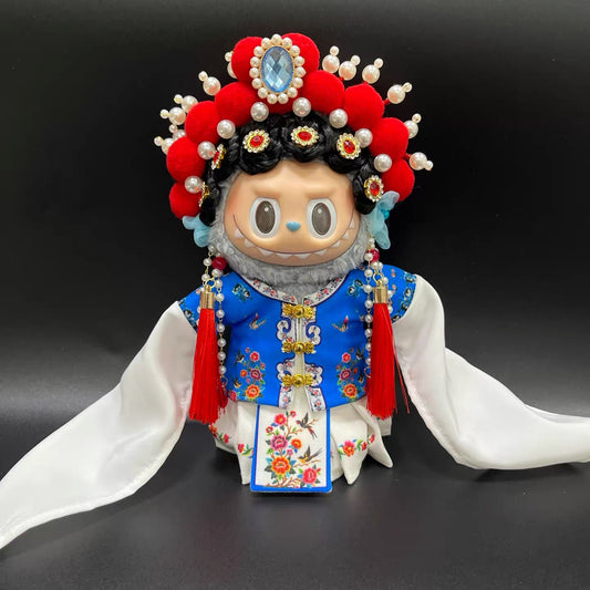 Handmade Chinese Opera Doll Set - Traditional Costume + Beaded Headdress for 17cm Dolls (Doll Not Included)