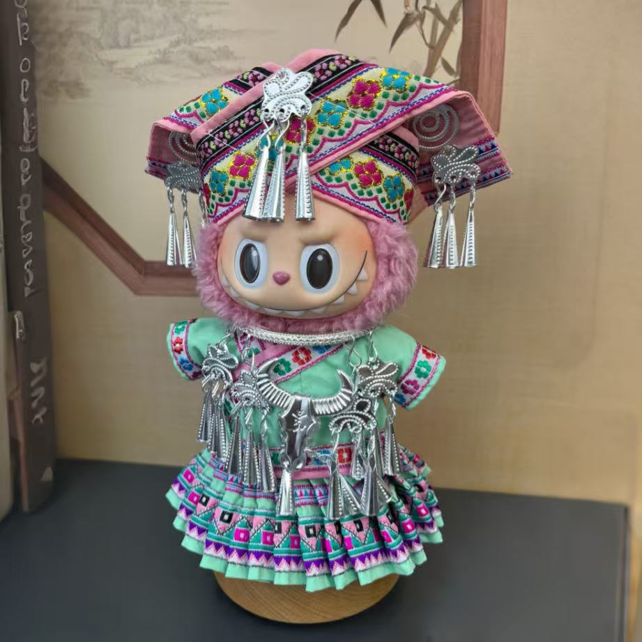 Handmade Ethnic Princess Outfit Set for 17cm Dolls - Top + Skirt + Headdress + Necklace (Doll Not Included)