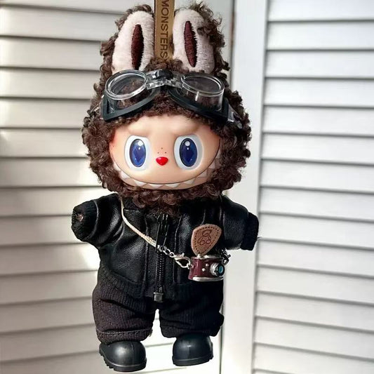 Black Leather Jacket Outfit Set for 17cm Dolls - Jacket, Pants & Accessories