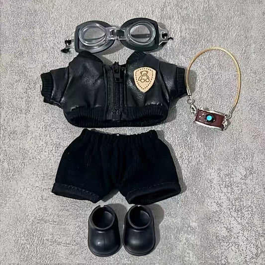 Black Leather Jacket Outfit Set for 17cm Dolls - Jacket, Pants & Accessories