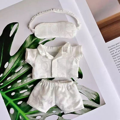 Handmade White Pajama Set - Top, Shorts & Sleep Mask for 17cm Dolls