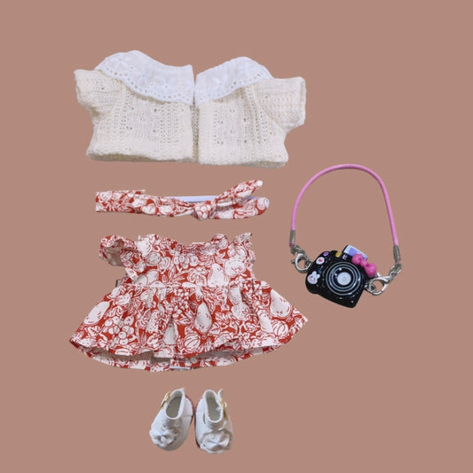 Leaf Pattern Dress with Headband & Cardigan Dolls Clothes
