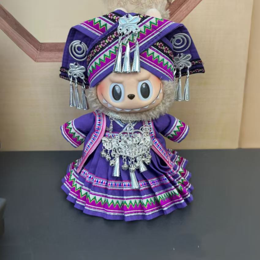 Handmade Ethnic Princess Outfit Set for 17cm Dolls - Top + Skirt + Headdress + Necklace (Doll Not Included)