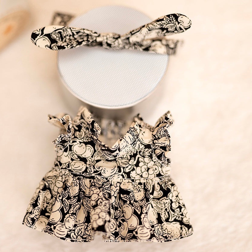 Leaf Pattern Dress with Headband & Cardigan Dolls Clothes