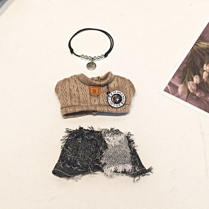 Gray Sweater & Y2K Denim Set with Smiley Necklace