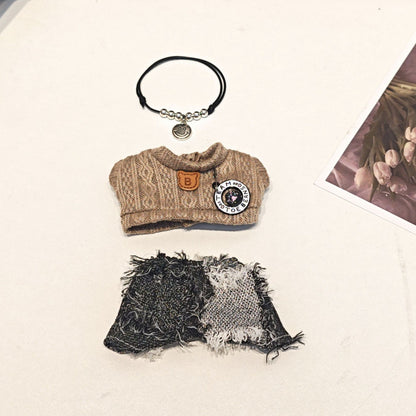 Gray Sweater & Y2K Denim Set with Smiley Necklace