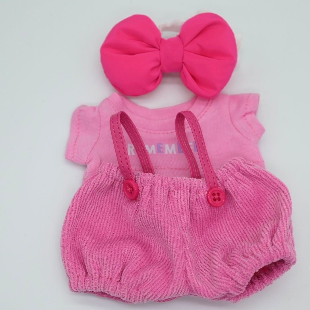 Pink Corduroy Overall Set – 3-Piece Outfit for 17cm Dolls