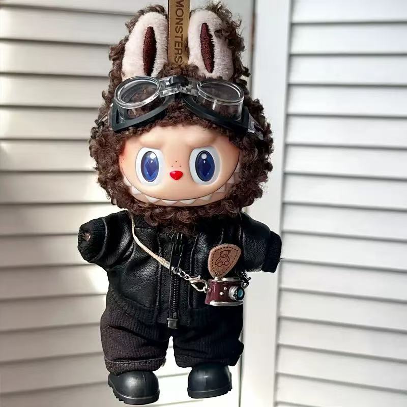 Black Leather Jacket Outfit Set for 17cm Dolls - Jacket, Pants & Accessories