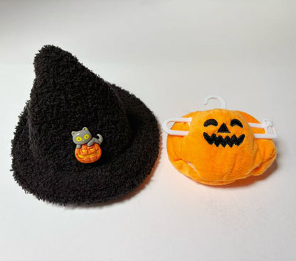 Handmade Halloween Pumpkin Outfit Set - Pointed Hat & Jack-o'-Lantern Top for 17cm Dolls